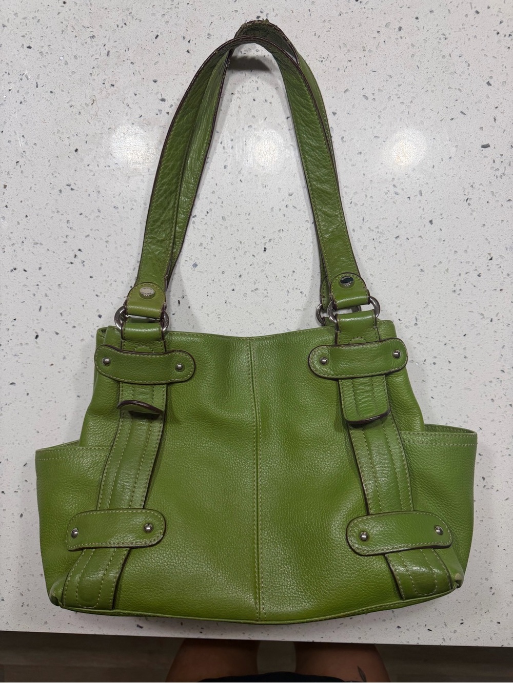 Green vintage geniune Leather Shoulder Bag - Stylish Everyday Tote